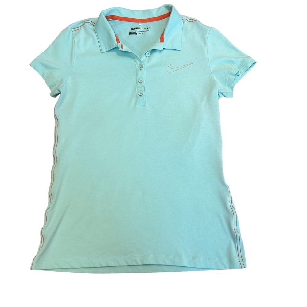Nike golf light pastel blue orange trim short sleeve polo shirt Sz M
